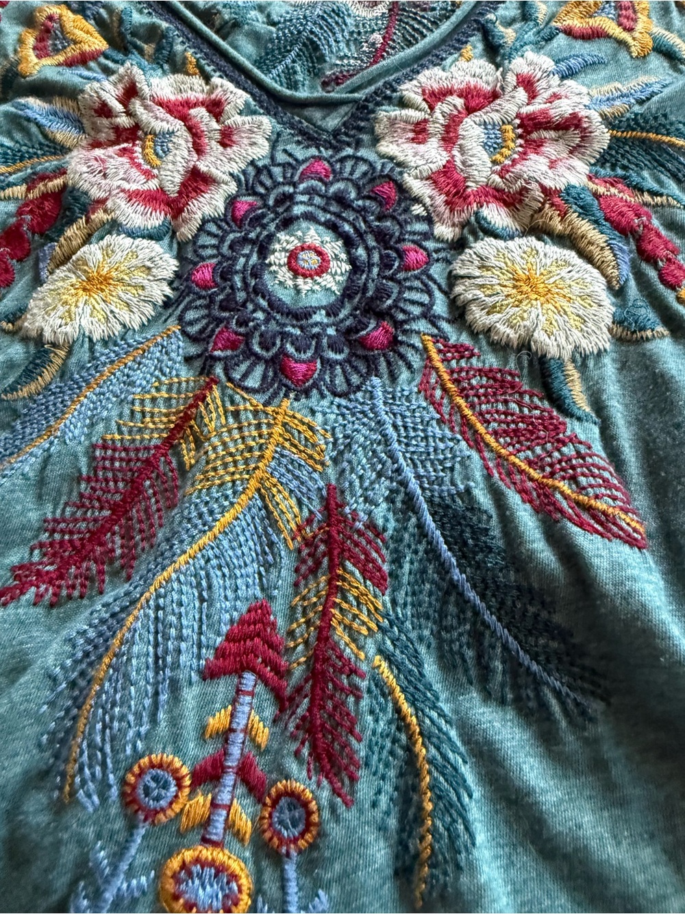 Johnny Was V-Neck Long Sleeve Top with Multicolor Floral Embroidery - Picture 3 of 4